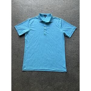 Peter Millar Crown Crafted Mens Large Geometric Cross Print Polo Shirt Blue